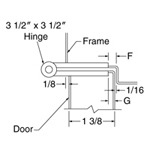 top down diagram of 3-1/2-inch hinge, strike, and frame for 1-3/8-inch doors