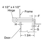 top down diagram of 4-1/2-inch hinge, strike, and frame for 1-3/4-inch doors