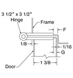 top down diagram of 3-1/2-inch hinge, strike, and frame for 1-3/8-inch doors