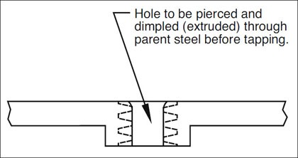 diagram of the hole to be pierced and dimpled (extruded) through the parent steel before tapping